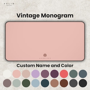 Personlig skrivbordsmatta, anpassat namn och vintagemonogram, hemmakontor, estetisk arbetsplatsdekor, unik present till kollegor, nyårspresenter