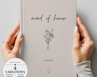 Personalized Maid of Honor Journal with Birth Flower, Matron of Honor Gift, Bridesmaid Proposal, Wedding Keepsake, Custom Bridal Party Gifts