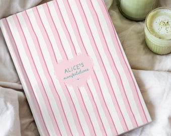 Custom Name Manifestation Journal Preppy Design, Personalized Manifesting Notebook with Stripes, Daily Affirmations, Law of Attraction Book