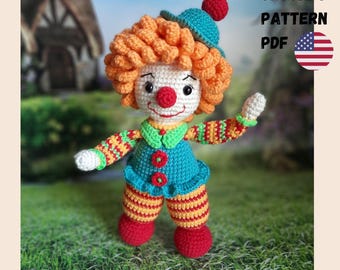 Clown Crochet Doll Pattern Amigurumi Clown Pattern PDF English Tutorial