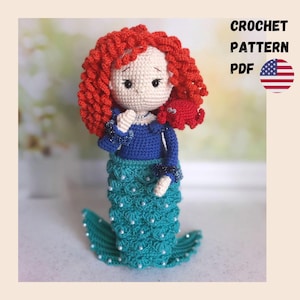 Crochet Little Mermaid Doll Pattern,  Amigurumi Princess PDF English Tutorial, Mermaid DIY