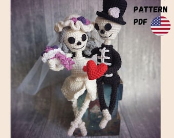 Amigurumi Skeleton Bride and Groom Crochet Pattern Halloween Wedding Crochet Doll PDF English Tutorial