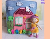 Quiet Book House for Doll and 10 sets of clothes PDF crochet pattern, activity book kids baby soft toy educational sensory learning