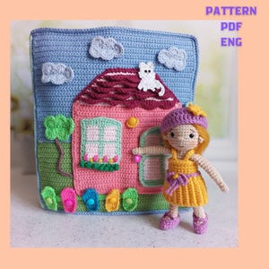 Quiet Book House for Doll and 10 sets of clothes PDF crochet pattern, activity book kids baby soft toy educational sensory learning