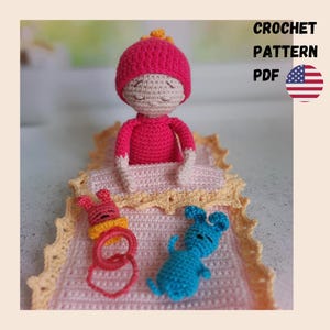 Crochet Pattern Cute Mini Baby Doll, Amigurumi sleeping Baby Girl PDF English Tutorial, Baby's Out Set crochet pattern