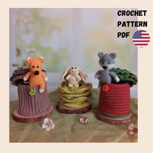 Amigurumi Forest Animals Crochet Pattern: Wolf, Bunny, Fox in Houses (PDF Tutorial