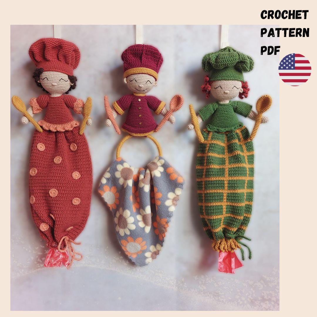 12 Grocery Bag Holder Crochet Patterns to Keep Kitchen Storage Neat and Handy 9 Plastic Bag And Towel Holder Pattern