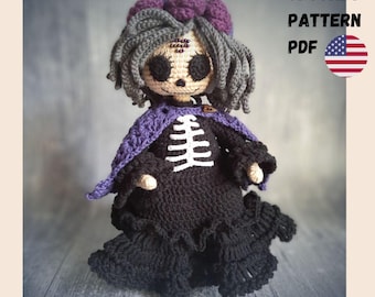 Crochet Pattern Lilith Gothic Doll, Amigurumi Creepy Zombie Doll PDF English Tutorial, Halloween Doll Pattern