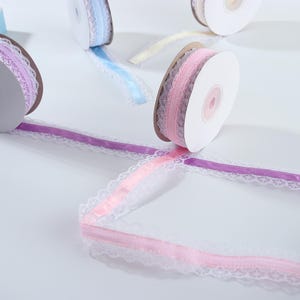 Cinta de encaje de 3 cm x 9,5 m (1,2" x 10 yardas) en 6 tonos suaves, cinta de encaje vintage, cinta de inspiración francesa, encaje para proyectos de costura y centros de mesa de boda.