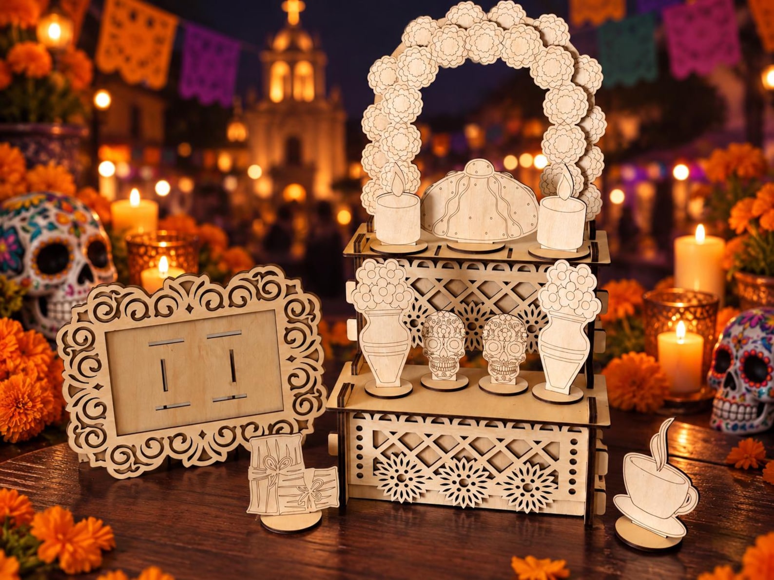 Día De Los Muertos Ofrenda Kit | Laser Cut Basswood Altar | Day of the