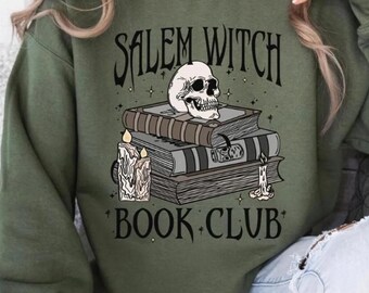 Salem Witch Book Club Sweatshirt: Funny Halloween Skull Sweater