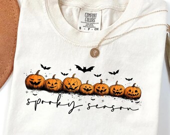 Comfort Colors Spooky Season Halloween Shirt: Ghost Pumpkin Bat Design
