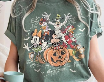 Retro Mickey & Friends with Signs Halloween Comfort Colors Shirt, Mickey's Not So Scary Party 2025 Tee, Trick or Treat Disney Trip Shirt
