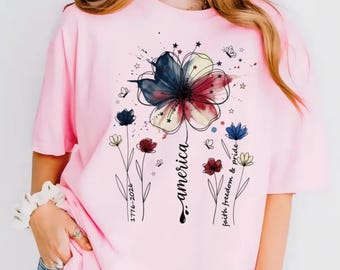 USA 250th Anniversary Shirt, 1776 2026 Patriotic Tee, Floral America Shirt, Wildflower USA Tee, Boho Fourth of July Shirt