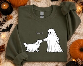 Cute Ghost Dog Sweatshirt, Boo-P Halloween Crewneck, Funny Dog Lover Shirt, Spooky Season Pullover, Pet Owner Halloween Gift