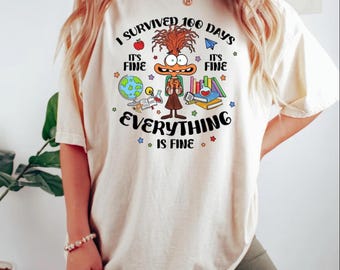I Survived 100 Days Shirt, It's Fine I'm Fine Everything Is Fine Shirt, 100 Days of School Shirt, School Shirt, Teacher Shirt,Back To School