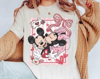 Coquette Bow Disney Mickey Minnie Valentine Comfort Color Shirt, Disney Couple WDW Disneyland Sweethearts Nite Tee, Happy Valentine Gifts