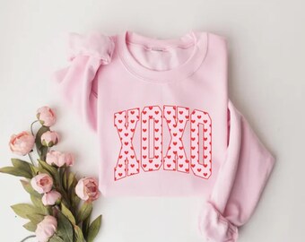 XOXO Valentines Day Sweatshirt, Cute Hearts Tee for Her, Love Sweatshirt, Romantic Holiday Crewneck, Gift for Girlfriend