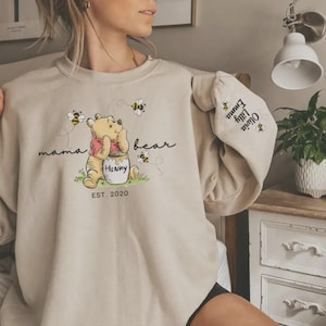 Custom Mama Bear Sweatshirt, Mama Est with Kid Name on Sleeve Sweatshirt, Personalized Mom Sweatshirt, Custom Mothers Day Gift, New Mom Tee