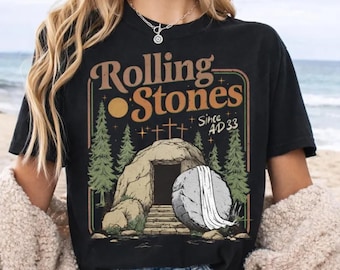 Comfort Colors Rolling Christian T-Shirt Trendy Stones Easter Clothing Jesus Christ Shirt Gift For Christian Faith-Based Graphic Tee