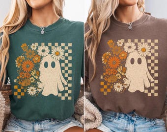 Checkered Ghost Halloween Shirt: Comfort Colors Cottagecore Tee