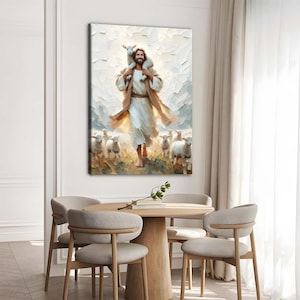 A Little Family, Christian Art, Jesus Rescues Lamb, Jesus Painting, LDS Painting, Bible Prints, Good Shepherd Art, Jesus and Lambs