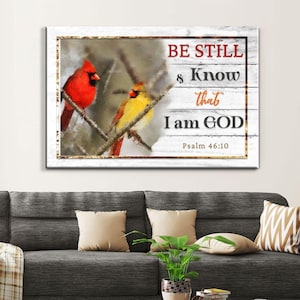 Psalm 46:10 Be Still & Know That I Am God Wall Art Canvas, Cardinal Christian Wall Decor