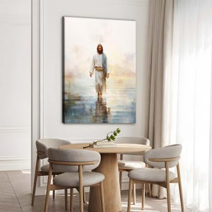 Jesus Christ Walking on Water, Christian Art, Jesus Portrait, I Will Walk With Christ LDS, Jesus Oil Painting, Bible Verse Wall Art