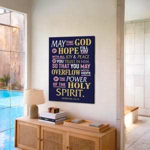 God of Hope Wall Art – Romans 15:13 Scripture Canvas – Christian Joy & Peace Bible Verse Print – Holy Spirit Faith Decor