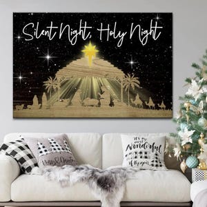 Lienzo decorativo navideño con el nacimiento de Jesús y Nochebuena, regalos cristianos