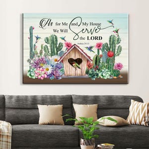 As For Me And My House Canvas Wall Art, Hummingbird Christian Wall Decor