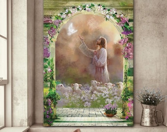 Jesus and Lamb Canvas Art: Religious Christian Home Decor