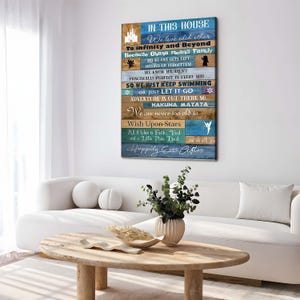In This House Disney Wall Art – Family Rules Canvas Print – Inspirational Quote Sign – Pixar Disney Home Decor – Magical Living Room Art