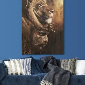 Lion and Jesus Canvas Art  Powerful Christian Wall Decor Lion of Judah and Christ Artwork – Inspirational Jesus Print