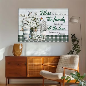 Bless The Food Before Us Floral Christian Wall Art Canvas Print