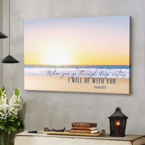 Beach Sunset, Isaiah 43:2 When You Go Through Deep Waters Wall Art Canvas