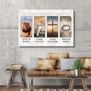 Lion of Judah & Lamb of God Canvas – Christian Wall Art – Lord of Lords and King of Kings – Bible Verse Artwork – Religious Home Decor