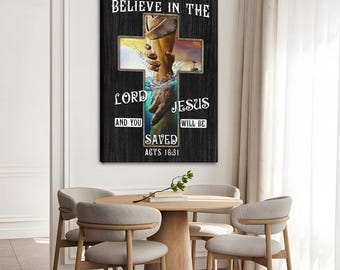 Believe In The Lord Jesus Acts 16:31 Bible Verse Wall Art Canvas Print