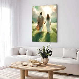 Walk With Me Jesus | Christian Wall Art | Jesus Walking with Woman | Jesus and Girl Art | Bible Art | Faith Art | Christian Painting