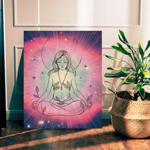 Goddess Rising | Celestial Meditating Woman Digital Wall Art | Divine Feminine Ascension & Earth Energy | Instant Download
