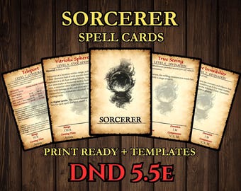 Sorcerer DnD Spell Cards 2024 - 5.5e Printable PDF Spellbook
