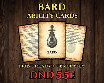 DnD Bard Ability Cards 2024 - 5.5e Printable
