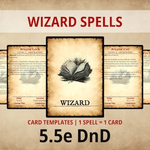 Wizard DnD Spell Cards | Printable 5e Spellbook (Parchment Edition) | DnD Tracker Deck PDF