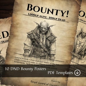 D & D Bounty/Wanted Poster 10pk - Übliche Verdächtige - Bearbeitbare Fantasy Bounty Vorlagen (PDF und JPG) - Dungeons and Dragons Props, GMTools