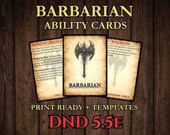 DnD Barbarian Ability Cards 2024 - 5.5e Printable