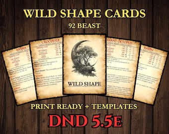 DnD 2024 Druid Wild Shape Cards - 5.5e Printable PDF