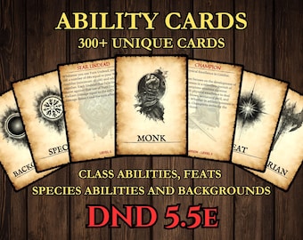DnD Ability Cards 2024 - 5.5e Printable PDF (Class Abilities, Backgrounds, Species Abilities, and Feats)
