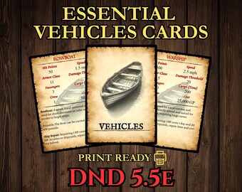 DnD 2024 Vehicle Cards - 5.5e Printable PDF