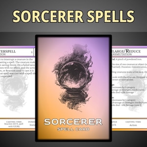 Sorcerer DnD Spell Cards | Printable 5e Reference Deck (Color-coded Edition) | Spell Prep PDF