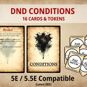Rastreadores de Cartas e Fichas de Condição de D&D | PDFs para impressão | Condições básicas da 5ª edição | Auxílio de combate | Download digital
